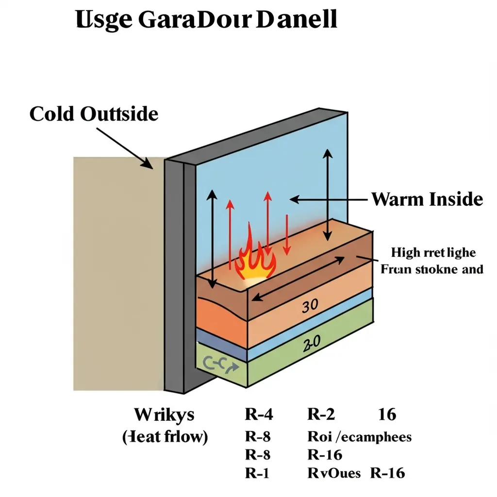 An infographic explaining R-value for garage doors, illustrating thermal resistance.