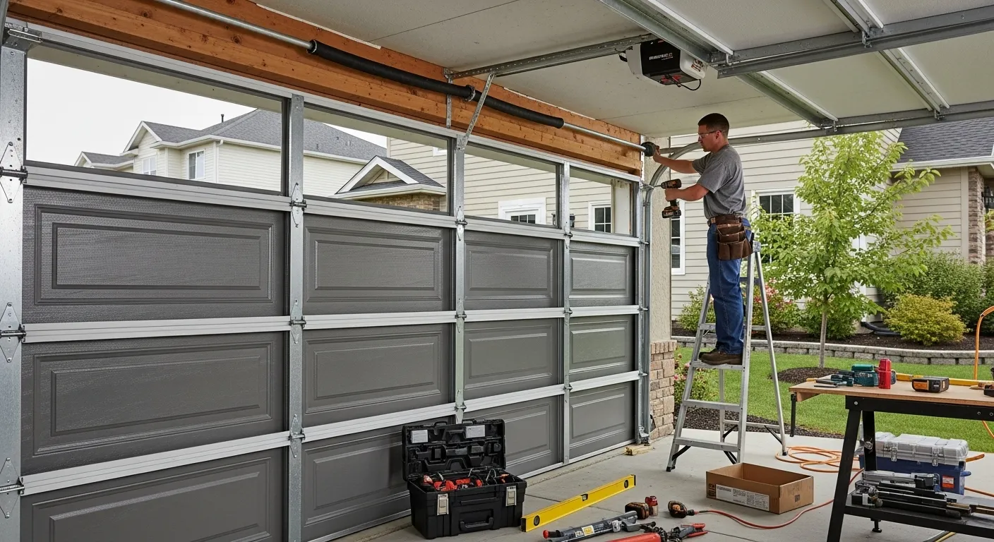 Professional installation of a new garage door, showing the detailed cost of new garage door components.
