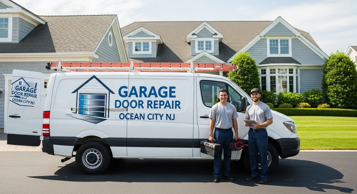 Professional garage door repair service team van in Ocean City NJ, emphasizing local expertise.
