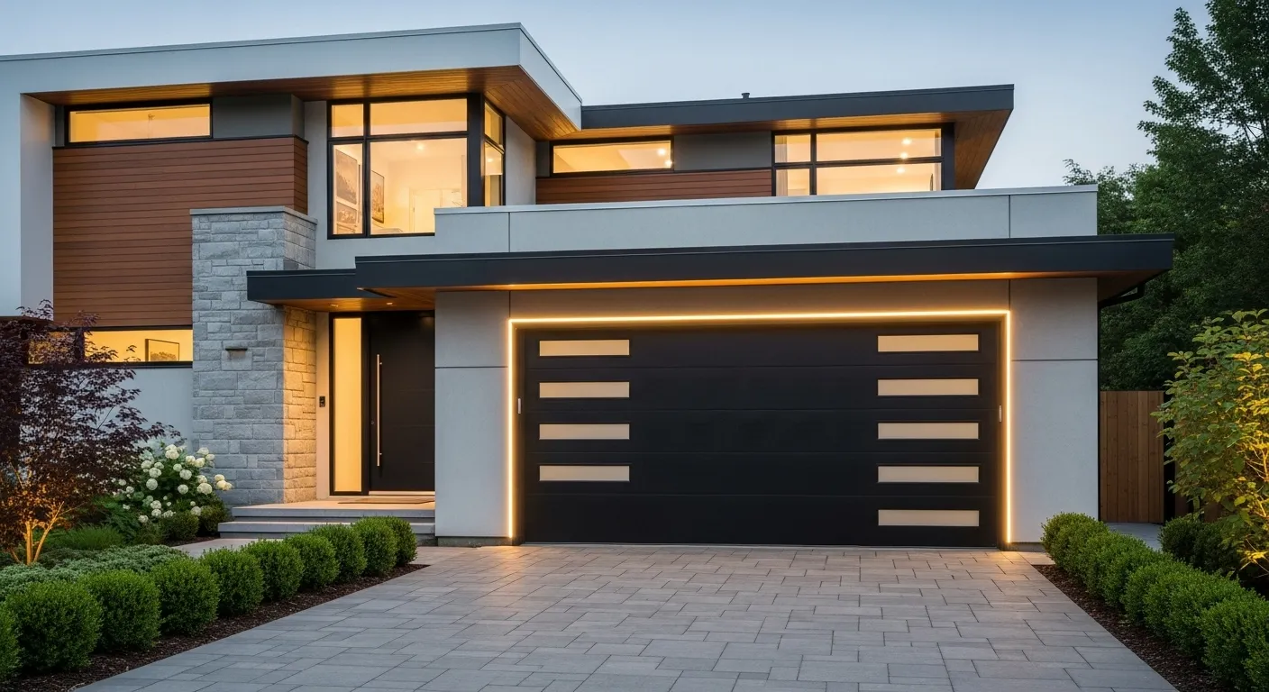 A modern home with a newly installed garage door, highlighting the aesthetic value of the garage door installation cost.